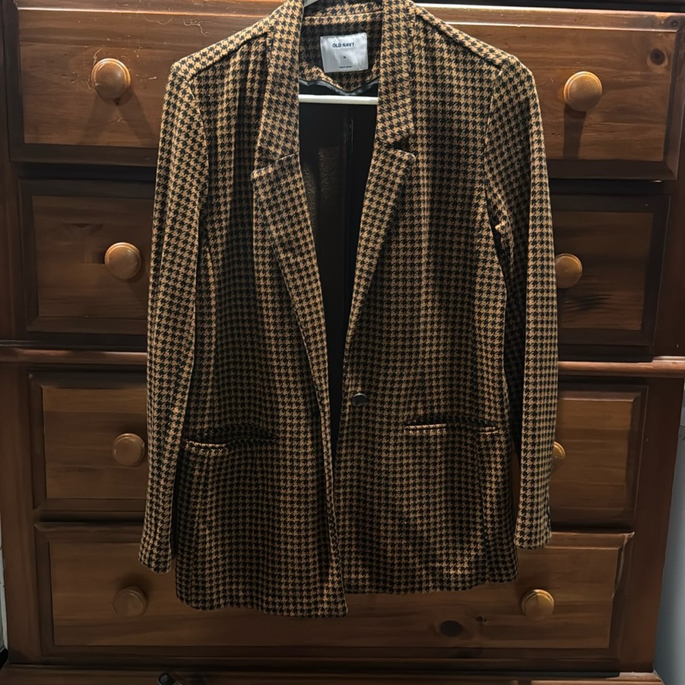Old Navy Brown Houndstooth Office Casual Career Work Blazer Jacket Size Medium